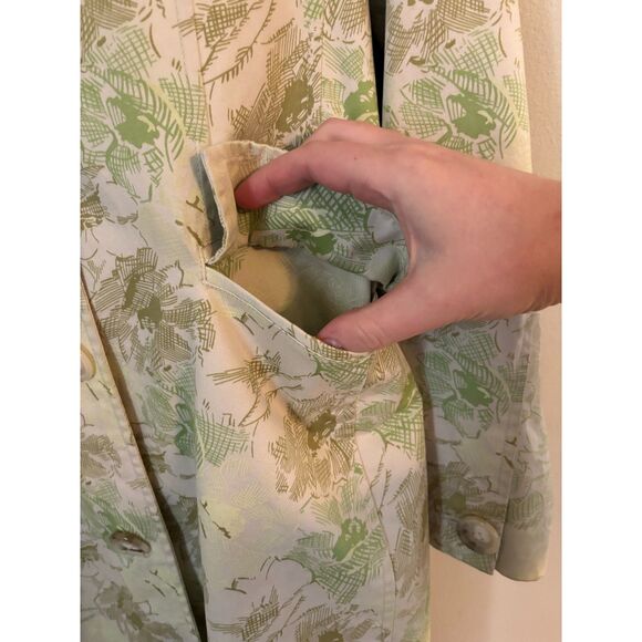 VTG Old Navy Y2K Women's Trench Top Coat SZ M Green Floral Cotton Light Weight - Picture 6 of 12
